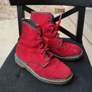 Cherry Red velour, velvet doc Marten 8 hole boots